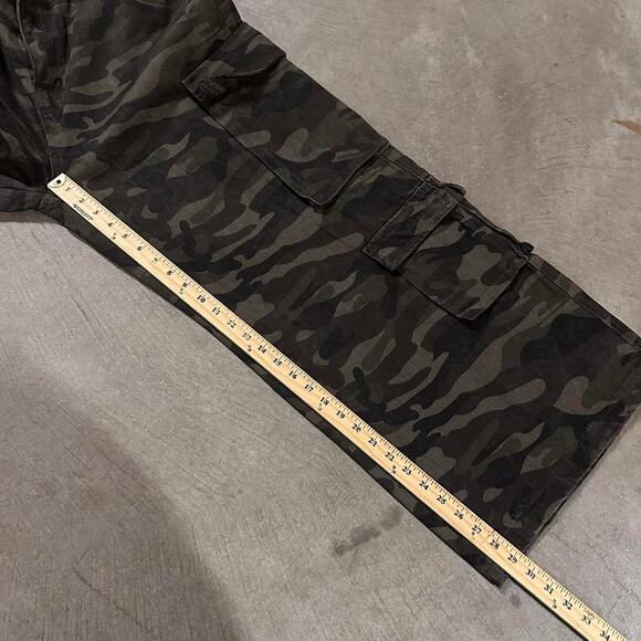 GREEN CAMO CARGOS Baggy y2k DENIM WAIST 34 FLAT - Picture 5 of 6